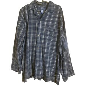 Nautica Pajama Top Mens Flannel Plaid Navy Blue Grey Size M